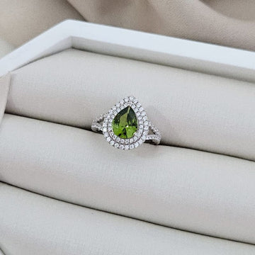 Anel Prata Gota Verde Cravejado Crsital