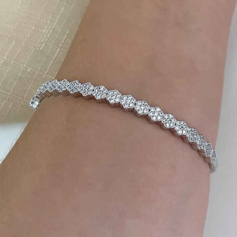 Bracelete Prata Flores Cravejado