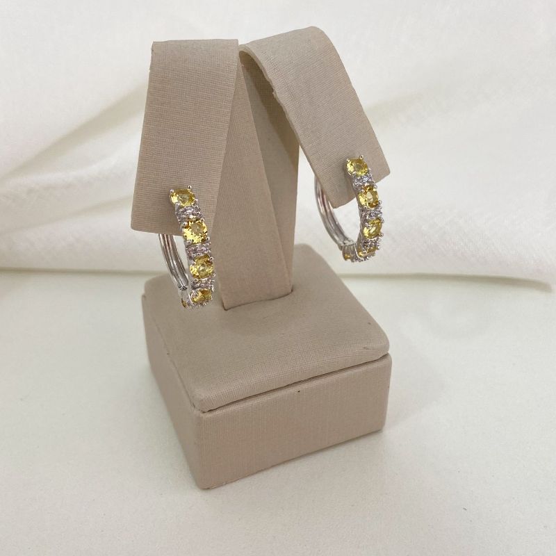 Argola Prata Cristal/Amarela 22mm