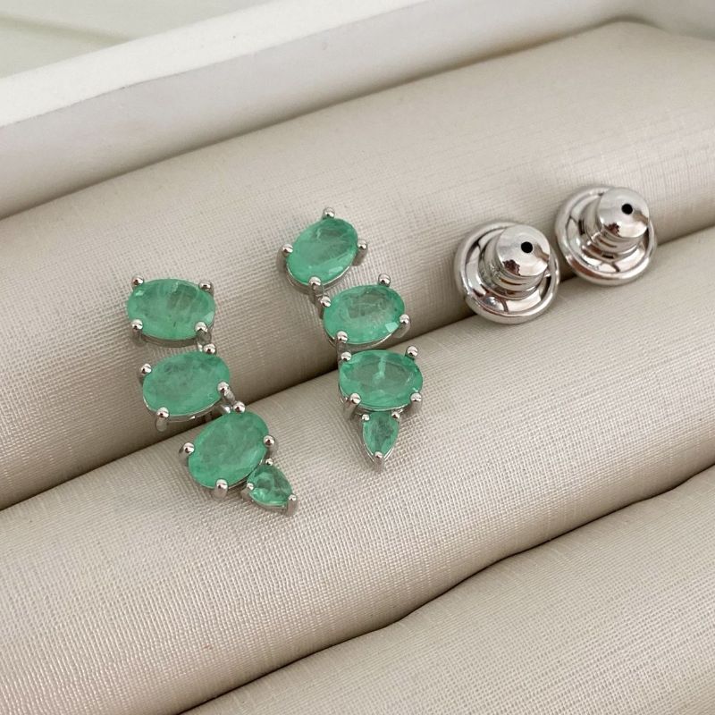 Brinco Prata Earcuff Verde Claro