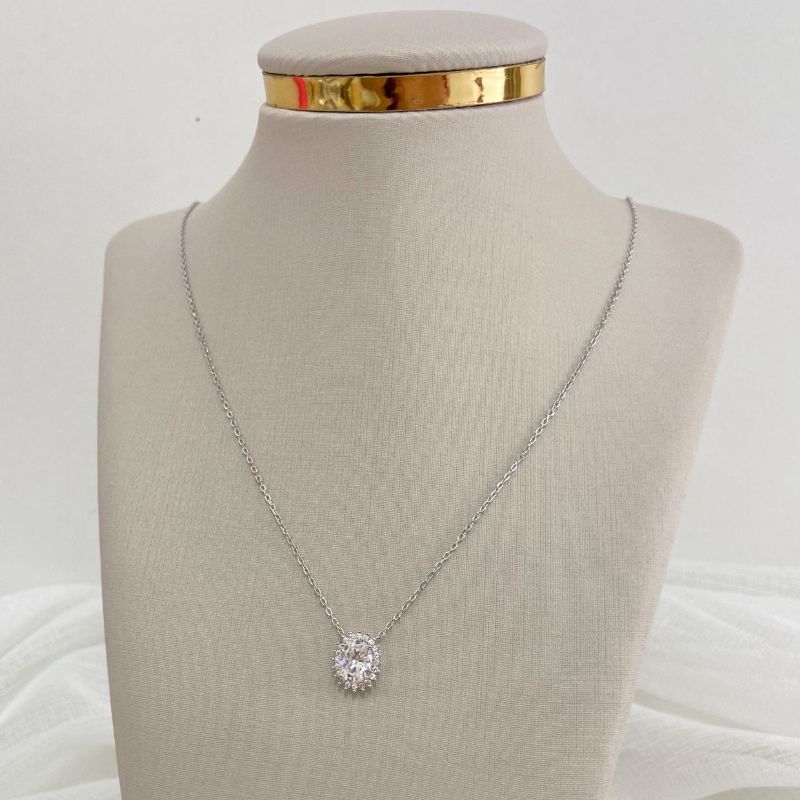 Gargantilha Prata Pedra Cristal 6.8 Mm Moissanite