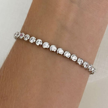 Pulseira Prata em Pedras Cristais 17cm 3mm