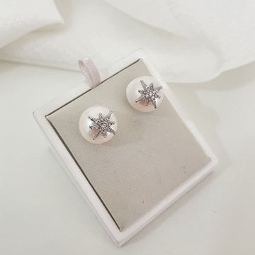 Brinco Prata Perola Estrela Cravejado