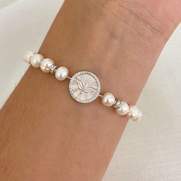 Pulseira Prata Perola  Divino Cravejado