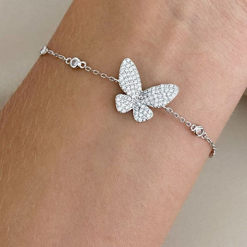 Pulseira Prata Borboleta Cravejada 17cm