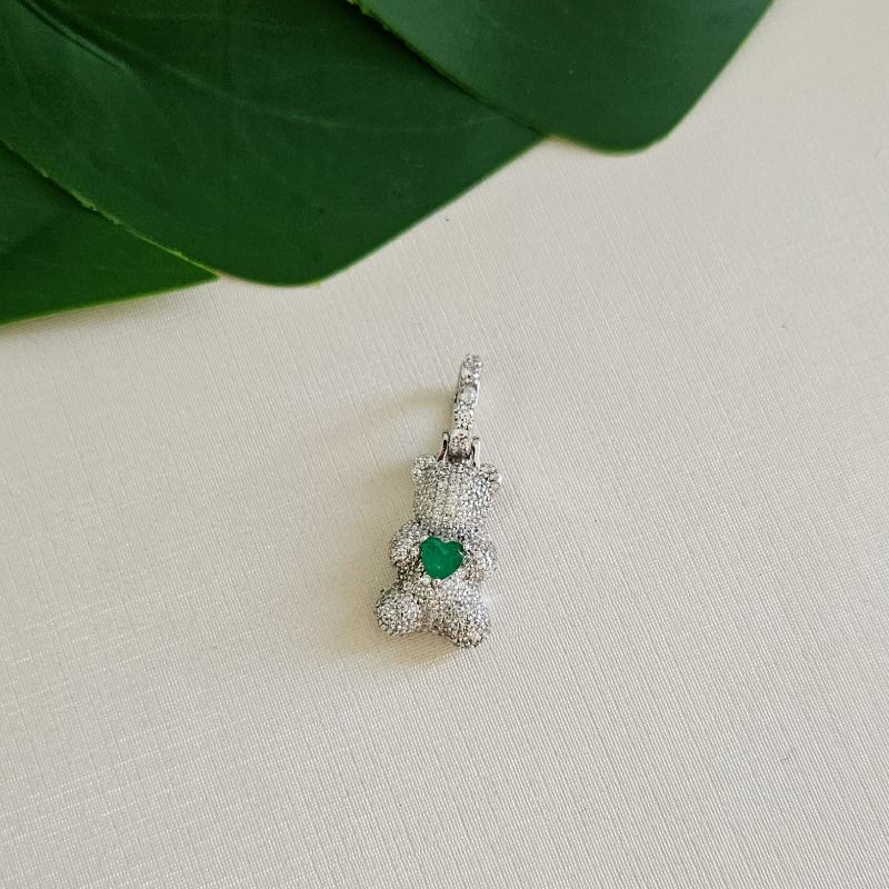 Pingente Prata Urso Verde