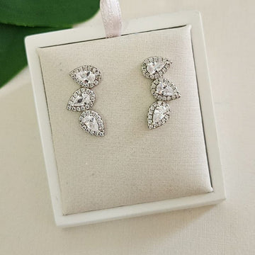 Brinco Prata 3 Pedras Cristal Cravejado