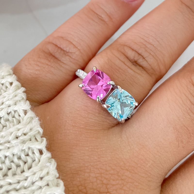 Anel Prata Azul Rosa