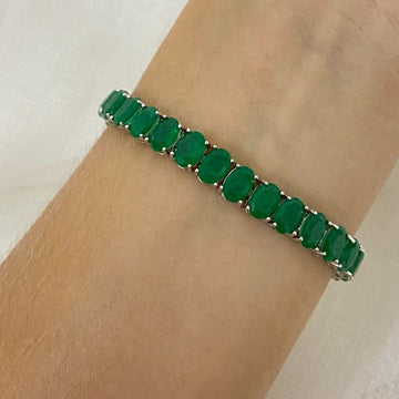 Pulseira Prata Riviera Pedra Verde 5mm 17cm