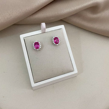 Brinco Prata Pedra Rosa Cravejada