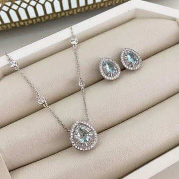 Conjunto Prata Gota Azul Pizza Cristal