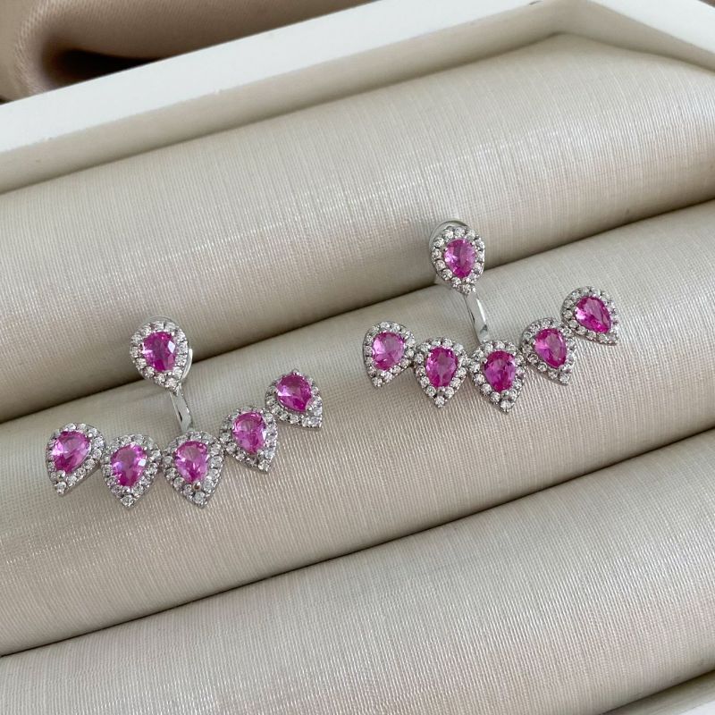 Brinco Prata 6p Rosa Cravejada