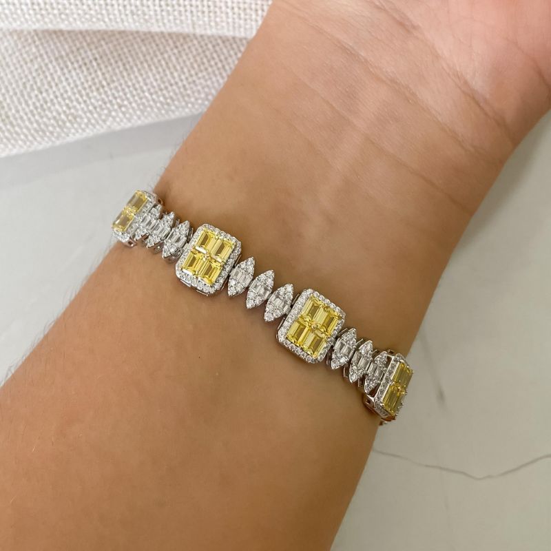 Pulseira Prata Pedra Amarela Cristal