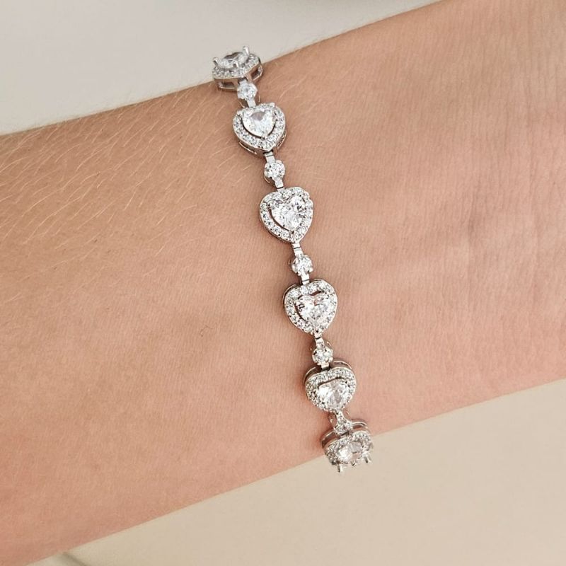 Pulseira Prata Cor Pedra Cravejada 4mm