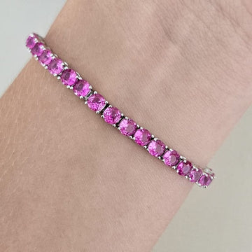 Pulseira Prata Riviera Rosa 4mm