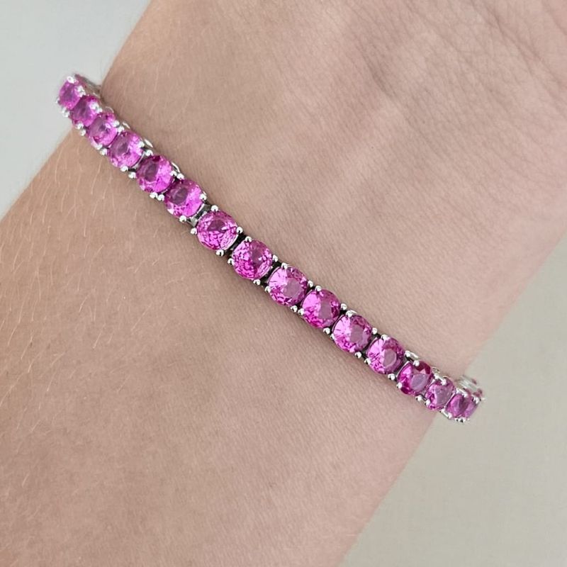 Pulseira Prata Riviera Rosa 4mm