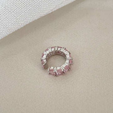 Piercing Prata Fake Pedras Rosa Claro