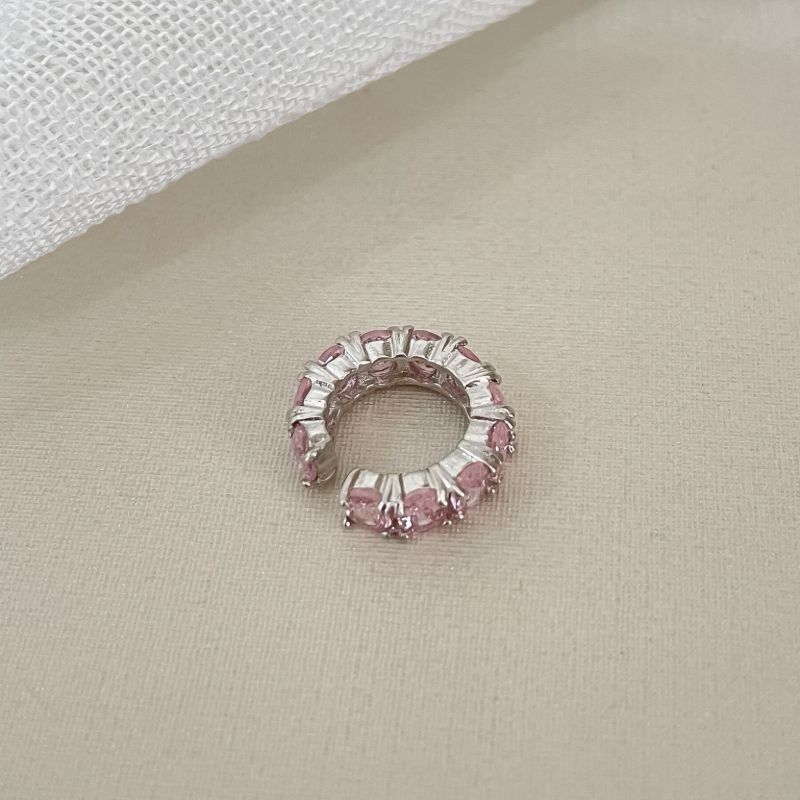 Piercing Prata Fake Pedras Rosa Claro