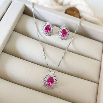 Conjunto Prata Gota Rosa