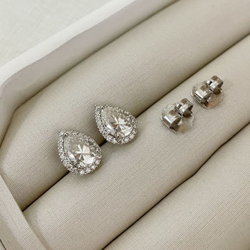 Brinco Prata Gota Cristal 7x10mm Moissanite