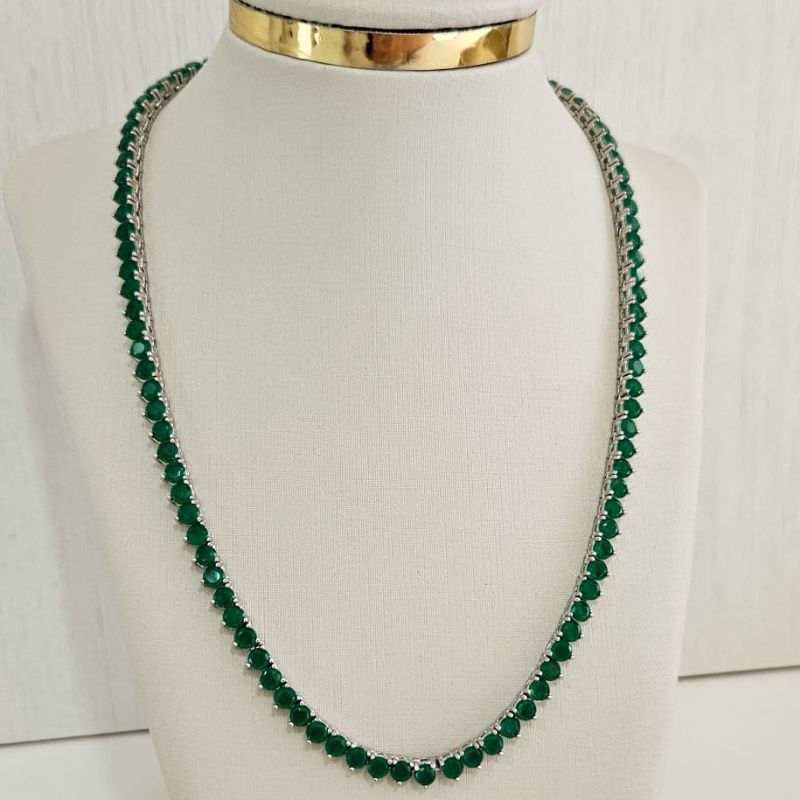 Gargantilha Prata Riviera Verde 42cm