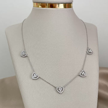 Gargantilha Prata 5 Coração Cristal 2mm 45cm