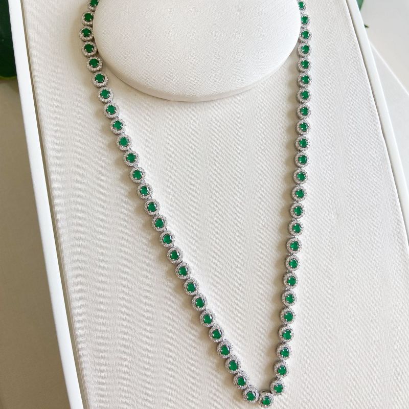 Gargantilha Prata Red Verde Cravejada 3mm