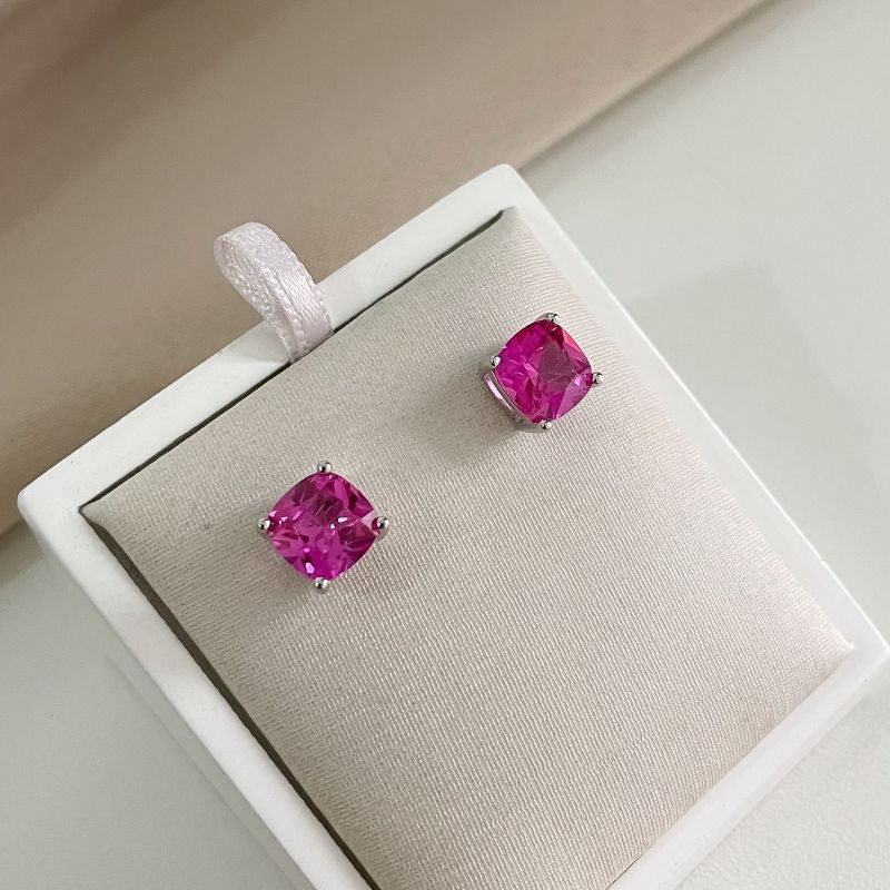 Brinco Prata P Quadrada Rosa