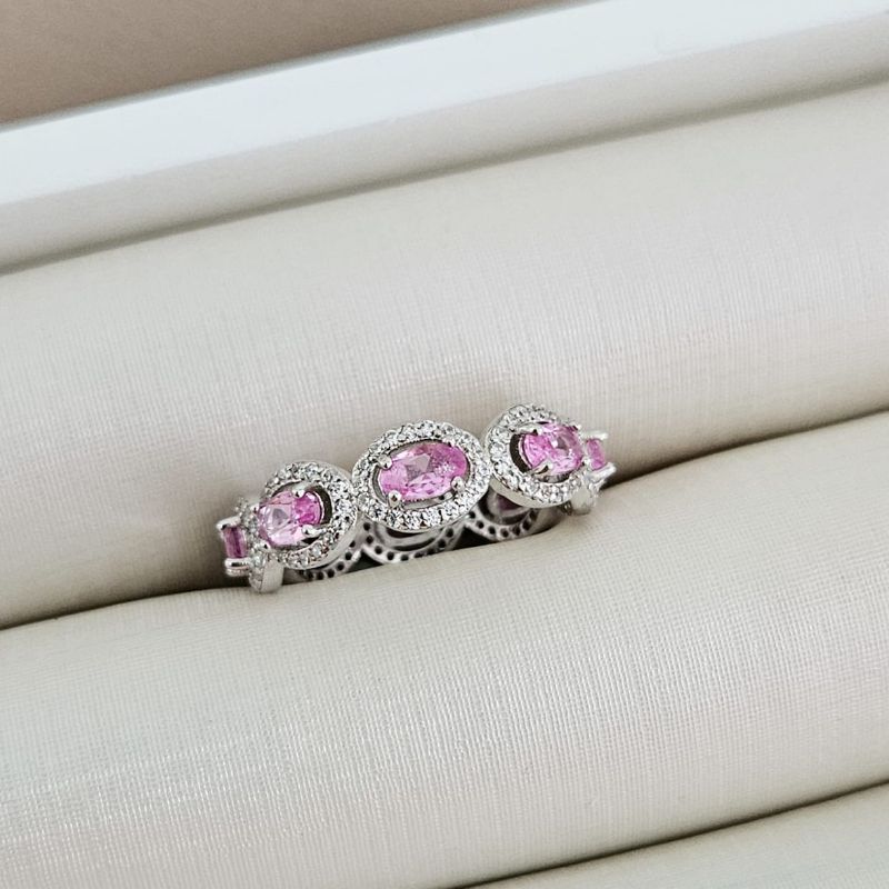 Anel Prata Pdr Rosa Cravejado
