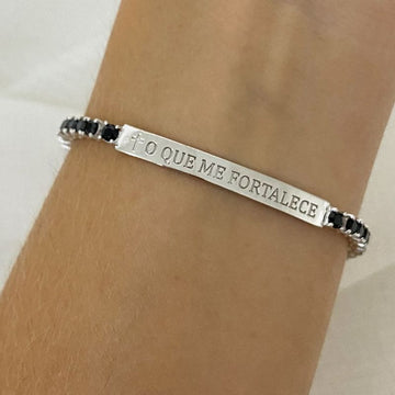 Pulseira Prata Riviera Preta P Frase