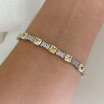 Pulseira Prata Riviera Amarela/Cristal 17cm 5mm