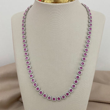 Gargantilha Prata Pedra Rosa Cravejada 3mm 42cm
