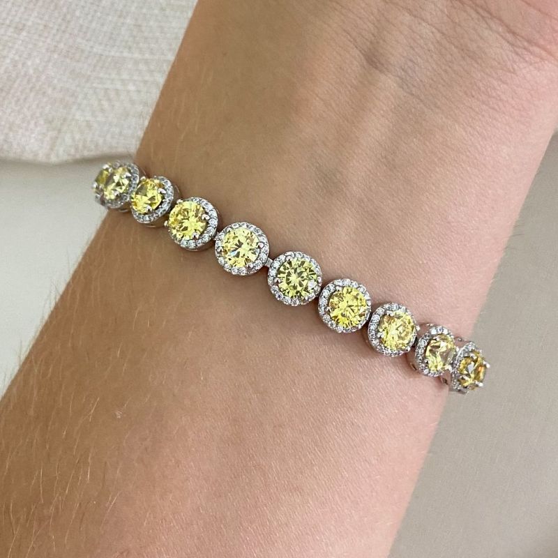 Pulseira Prata Pedra Amarela Cravejada 5mm