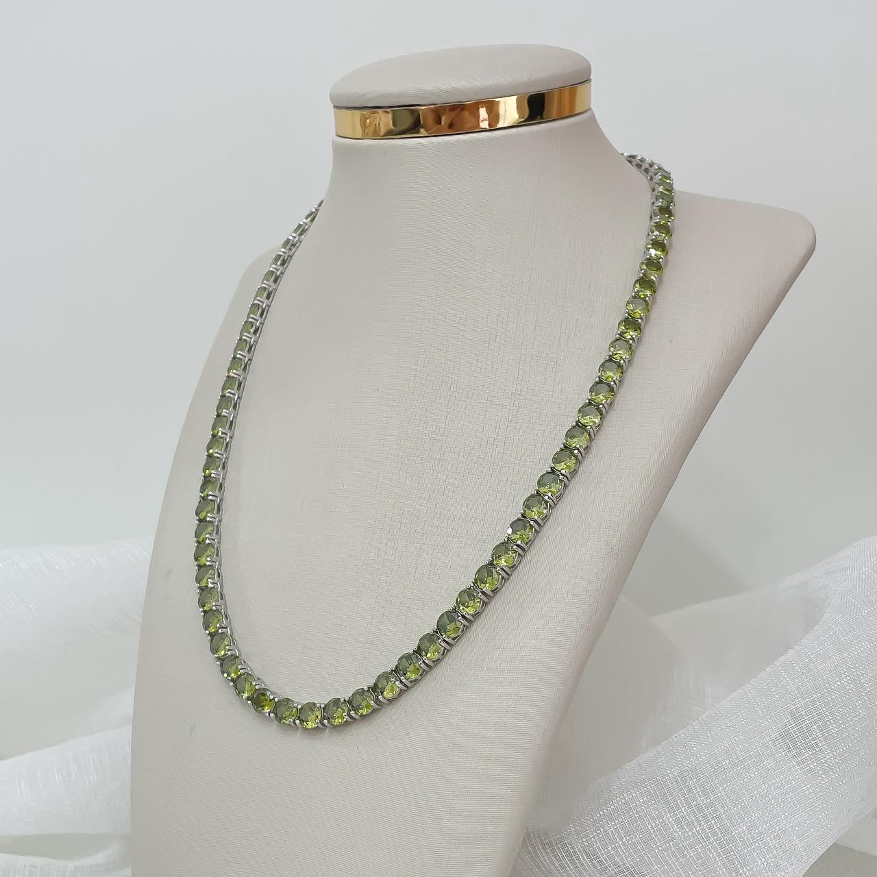 Gargantilha Prata Riviera Verde 42cm 5mm