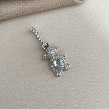 Pingente Prata Urso Cach Azul Claro