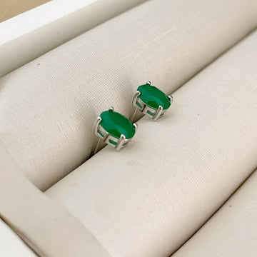Brinco Prata Pedra Oval Verde Escuro