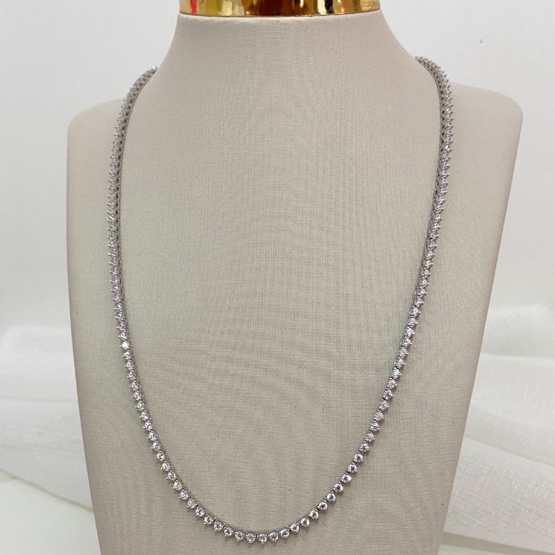 Gargantilha Prata Riviera Cristal 45cm 2mm