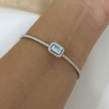 Bracelete Prata Pedra Azul Cravejada