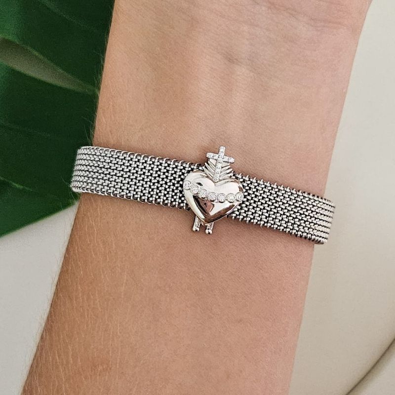 Pingente Prata Pulseira Sagrado Coração