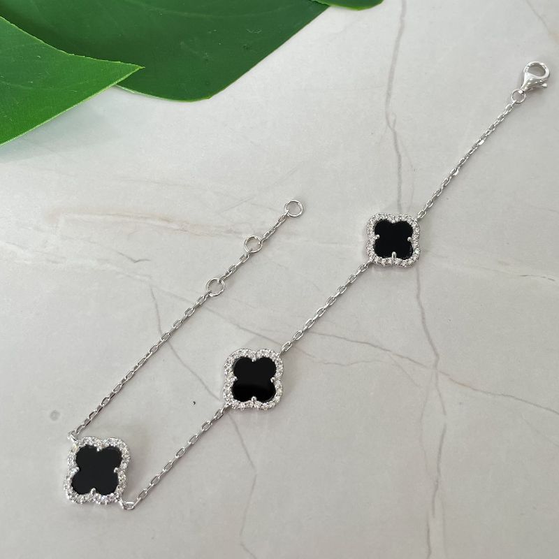 Pulseira Prata Virginia Cravejada Preta