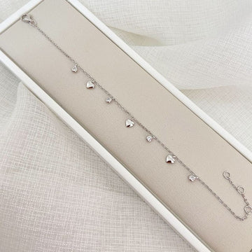 Pulseira Prata Coração 2mm 17cm