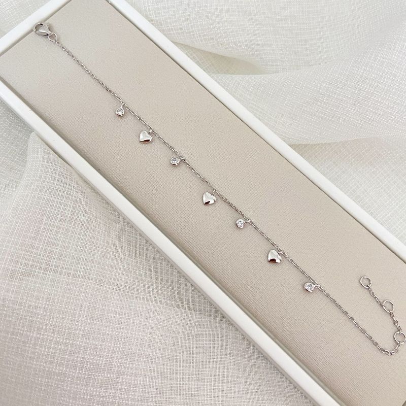 Pulseira Prata Coração 2mm 17cm