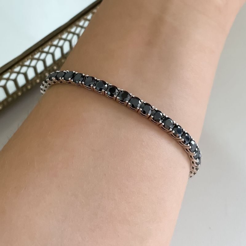 Pulseira Prata Riviera Preta 20cm 4mm