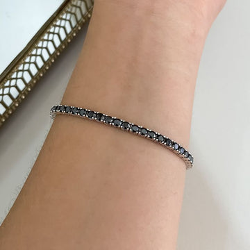 Pulseira Prata Riviera Cravejada Preta 19cm 3mm