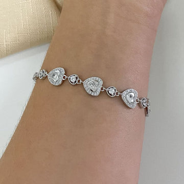Pulseira Prata 4 Corações Cravejada em Pedras