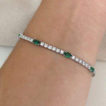 Pulseira Prata Riviera Cristal Verde