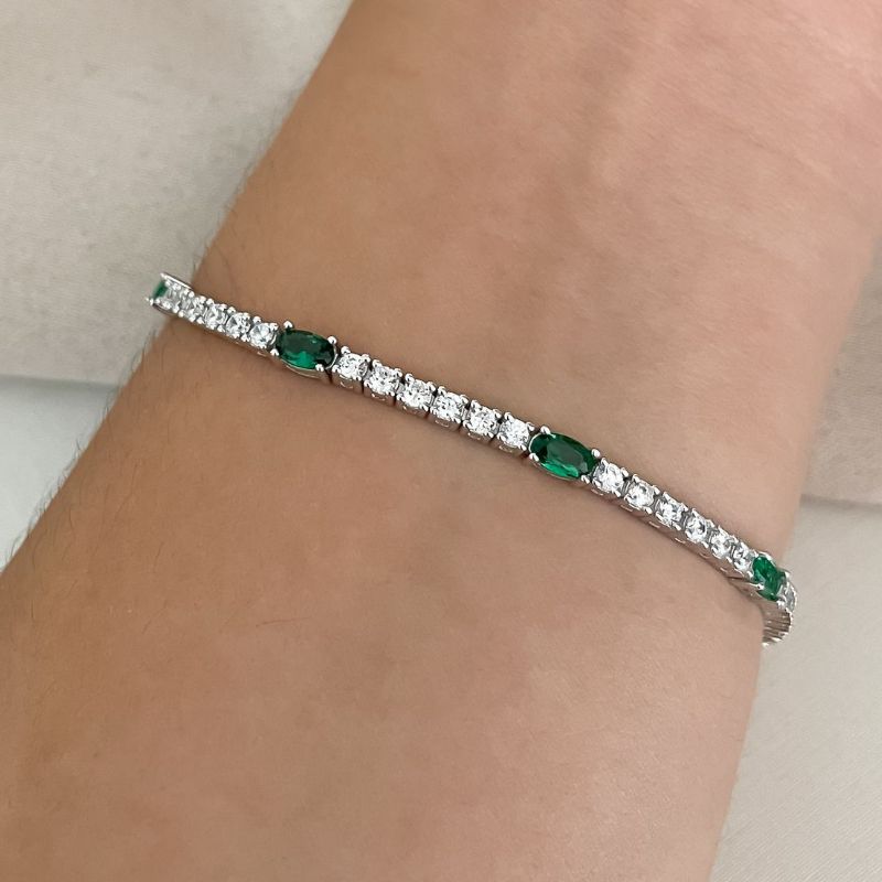 Pulseira Prata Riviera Cristal Verde