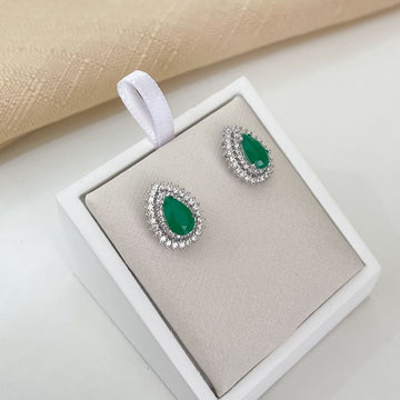 Brinco Prata Gota Verde 2f 5mm Cravejado