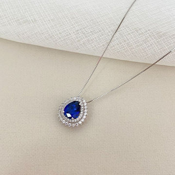 Gargantilha Prata Azul Escuro 2f 7mm 45cm Cravejada