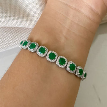 Pulseira Prata Pedras Verde 17cm 5mm
